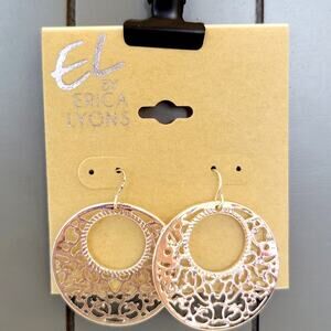 Erica Lyons Silver Tone Cutout Disc Earrings 1.27in Hook Pierced, Free Gift Bag